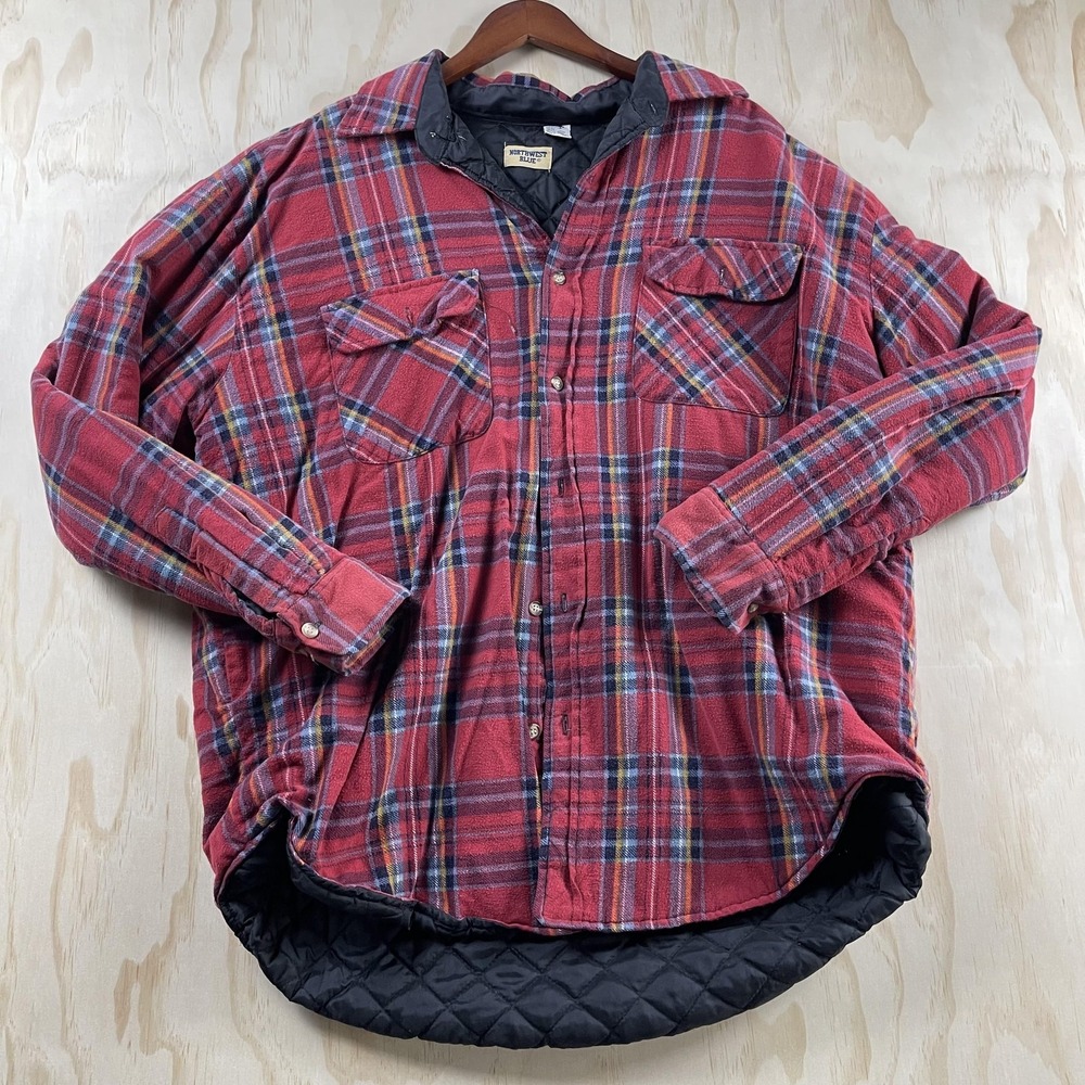 Vintage Northwest Blue Shirt Jacket Mens XLT Red Plaid Quilted Workwear Flannel‎